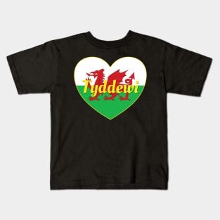 Tyddewi Cymru UK Baner Cymru Heart Kids T-Shirt